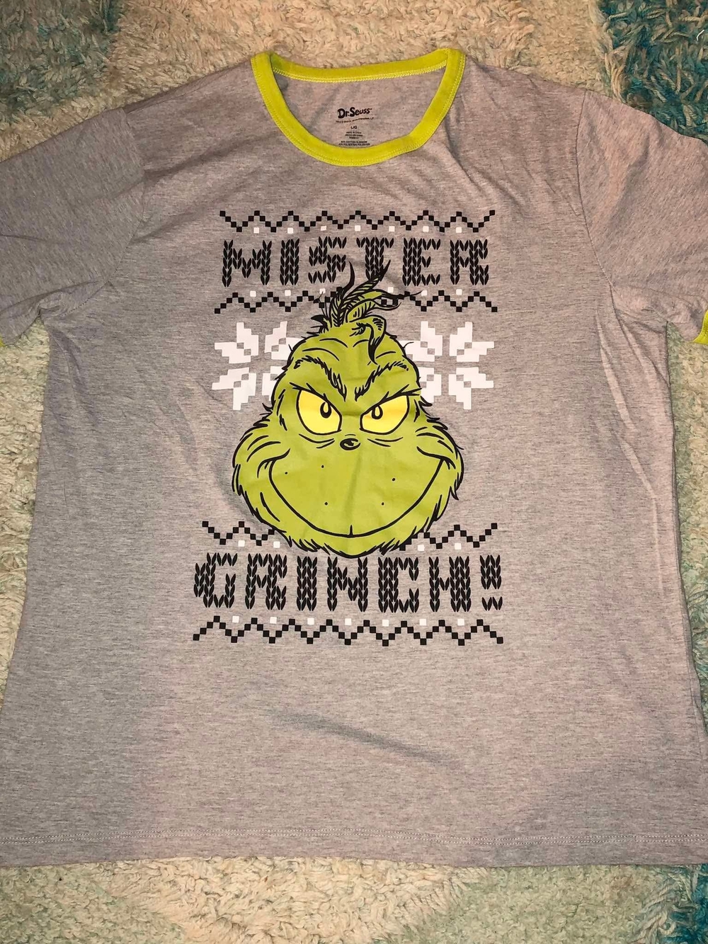 Dr. Seuss Gray Tee with Neon Lime Trim